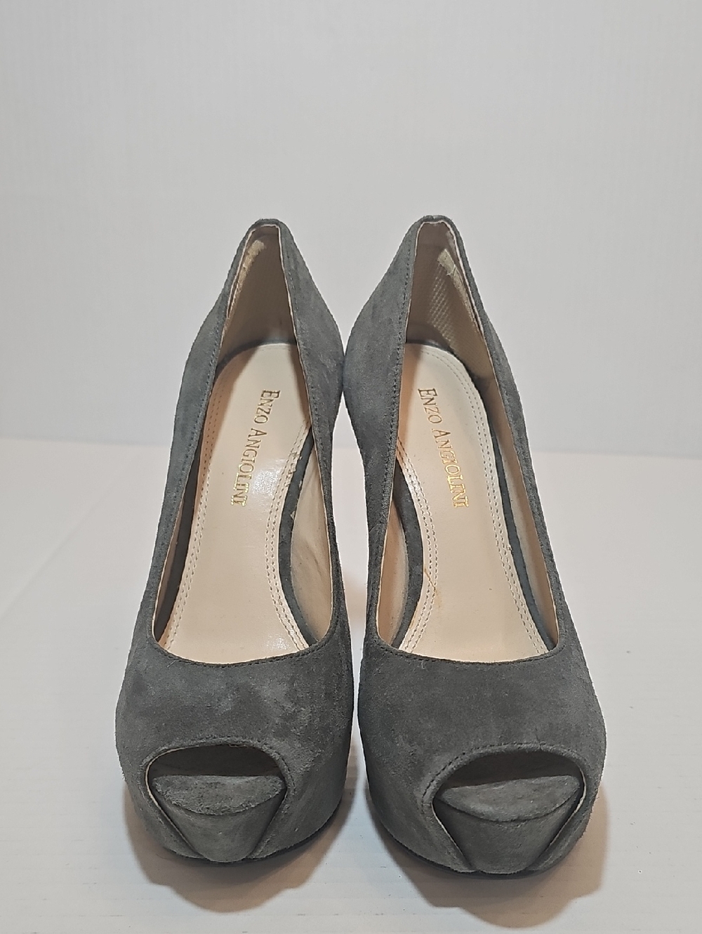 Enzo Angiolini Charcoal Suede Peep-Toe Heels